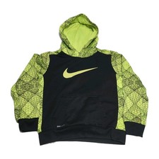 NIKE DriFit THERMA Swoosh-Logo Pullover Neon Yellow Hoodie YOUTH Size LG 7 - EUC
