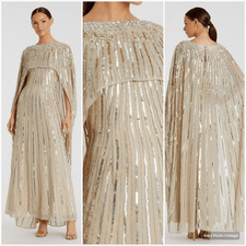 NWT Mac Duggal 93869 Gold Embellished Beaded Column Cape Gown 4
