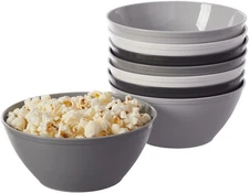 Unbreakable 28 oz. Plastic Stackable Cereal Bowls for Snacks & Ice Cream in Grey