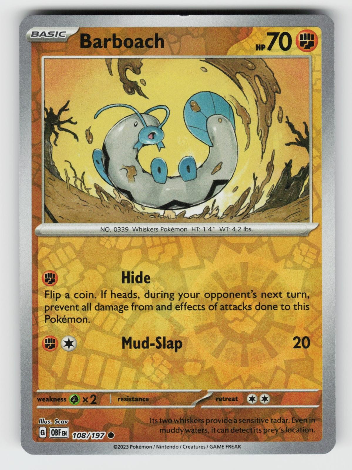 Barboach 108/197 Obsidian Flames C Reverse Holo NM/M Pokemon