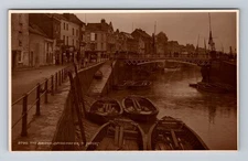 Bridgewater Somerset England, The Bridge, Waterfront Shops, Vintage Postcard