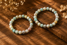 Natural Amazonite Bead Bracelet Handmade Stretch Gemstone Bracelet for Women