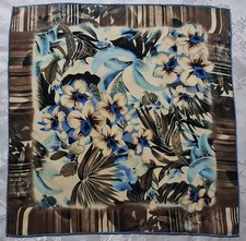 SCARF VINTAGE AUTHENTIC FLORAL RAIN FOREST ORCHID BEIGE SILK 21'' SQUARE SMALL