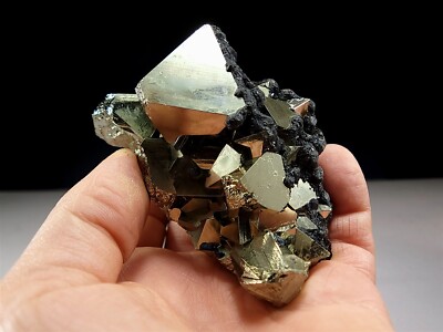 Pyrite & Sphalerite Crystal Cluster with Large Octahedron