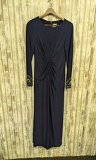 Vince Camuto Long Sleeve Gown Maxi Dress Elegant Navy Embellished Ruched Waist 4