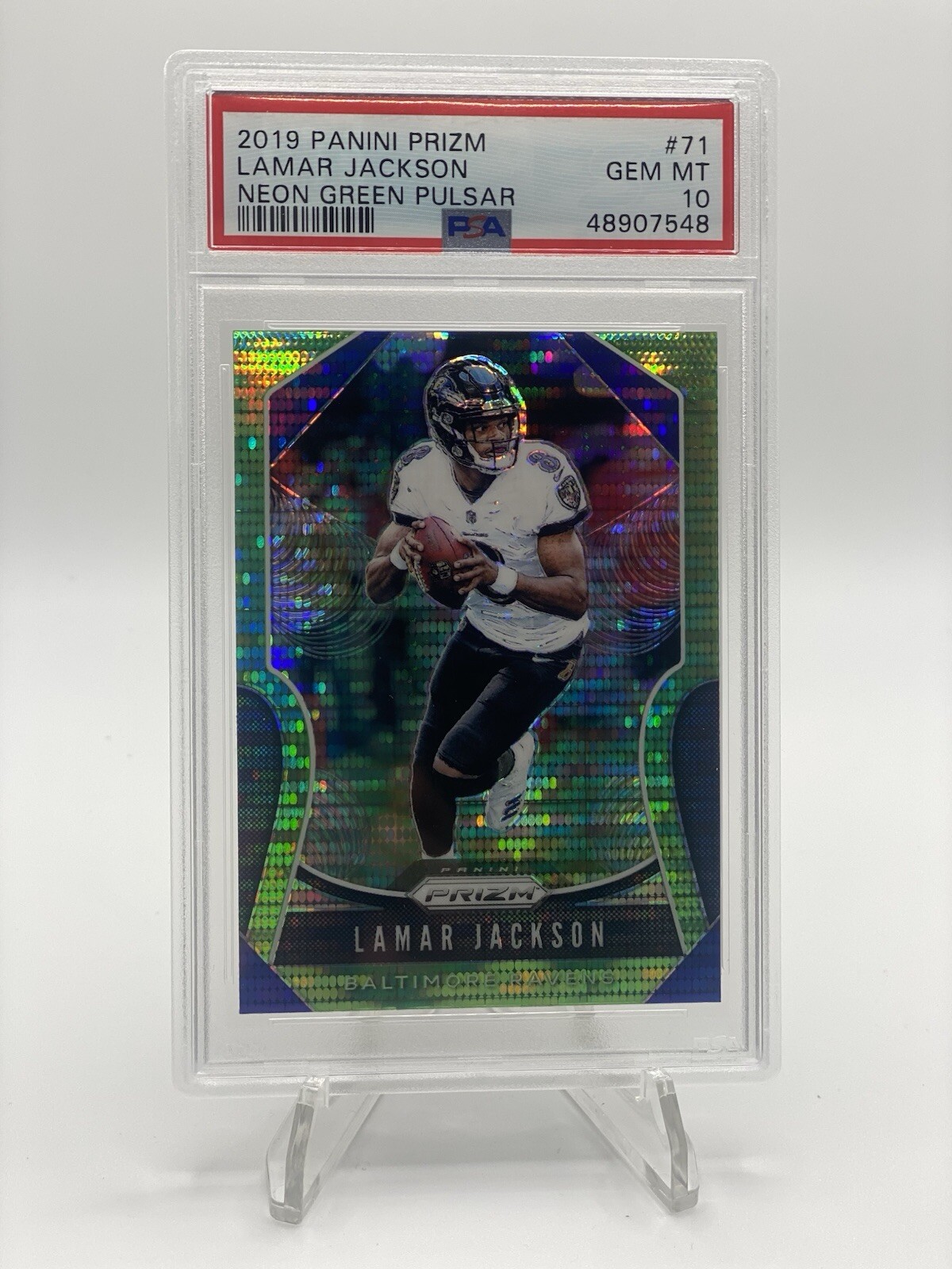 2019 Lamar Jackson Prizm Pulsar Neon Green #71 PSA 10 Ravens