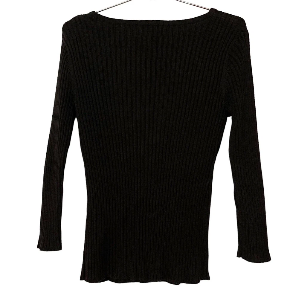 R.Q.T Suéter Acanalado Mujer Pequeño Negro Cable Tejido Bronce Tachuelas Miércoles De Colección RQT Foto 2 de 4