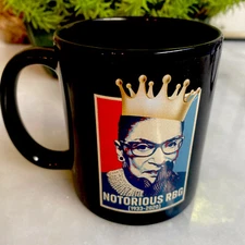 Notorious RBG Black Coffee Mug  Ruth Bader Ginsburg RARE 1933-2020 HTF  EUC