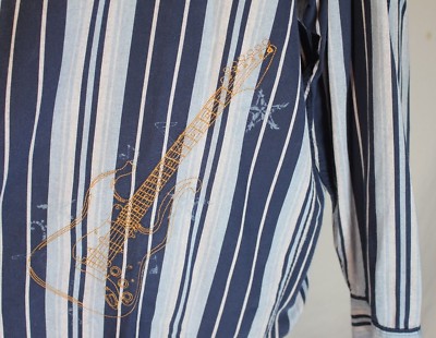 Chemise Homme Hard Rock Brodée Guitare - Taille M - Manches Longues - Bleue
