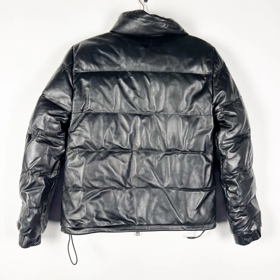 A.L.C. Abrigo Chaqueta Denver Cuero Genuino Acolchado Puff Cremallera Completa Cuello Alto Negro Foto 4 de 4