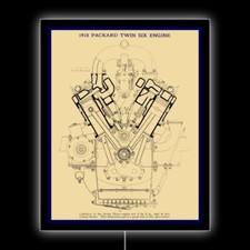 1917 Packard Automobile Engine Schematic NEW LED Hanging Lighted Sign: 18x23"