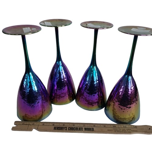 4 Sienna Stem Wine Handmade Rainbow Iridescent Champagne Glasses 380m Barware 9" - Picture 14 of 17