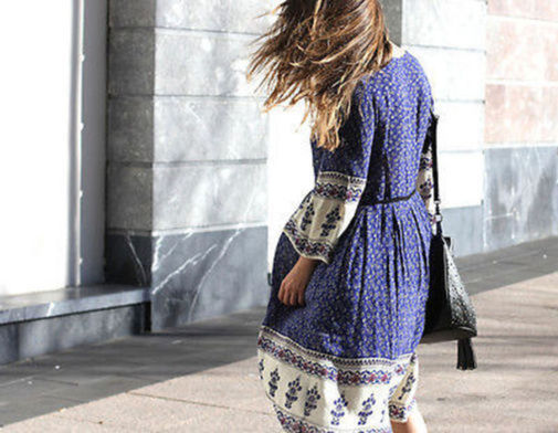 Robe Maxi Zara Boho Bleu - Taille S, Occasion Très Bon état, Style Festival