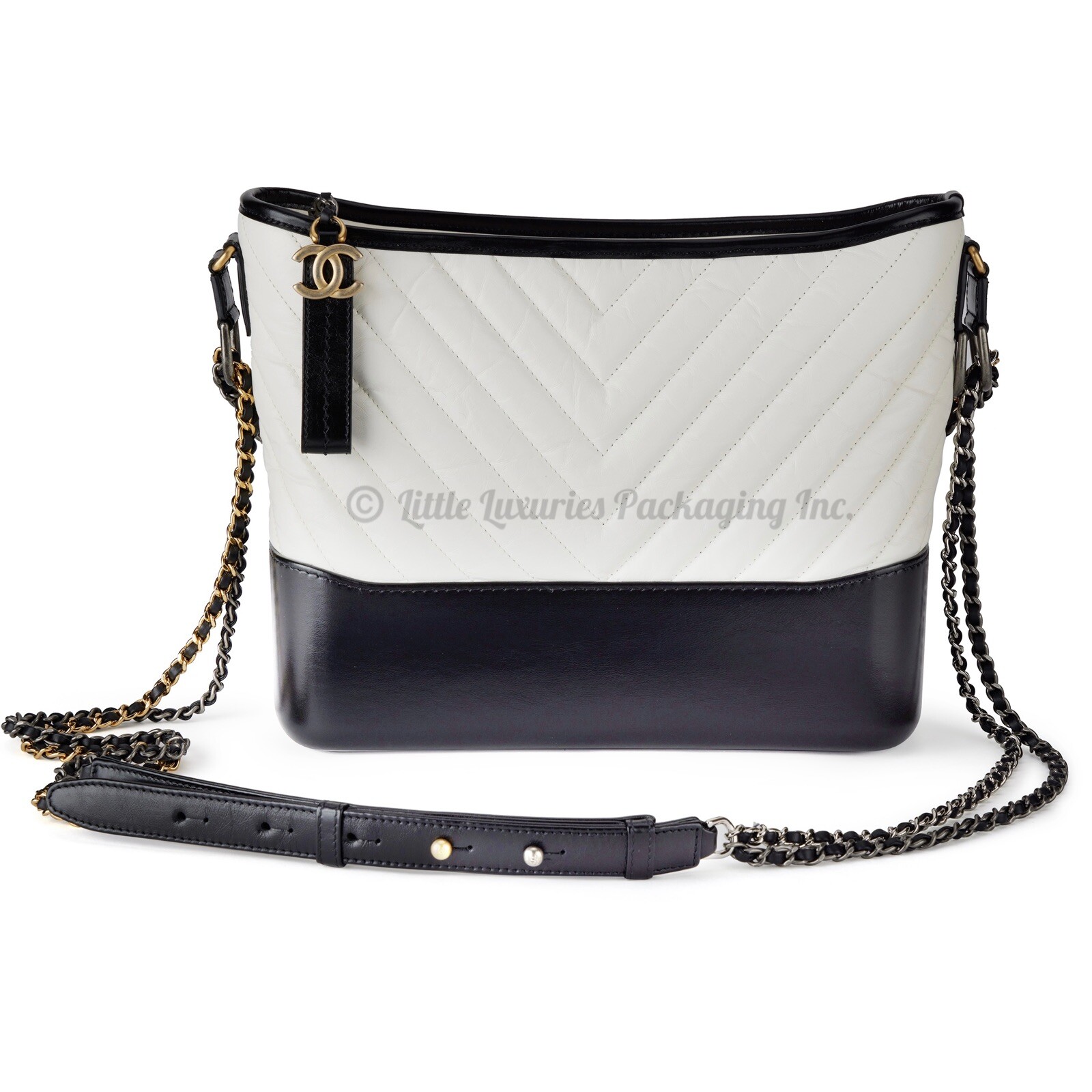 NWT Authentic Chanel White Black Leather Large Gabrielle Hobo Crossbody Handbag