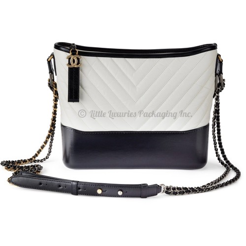 NWT Authentic Chanel White Black Leather Large Gabrielle Hobo Crossbody Handbag 