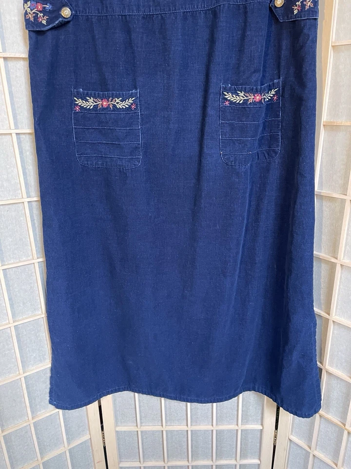 Vestido midi vintage Jane Ashley L azul micro pana bordado jersey cabaña Foto 3 de 4