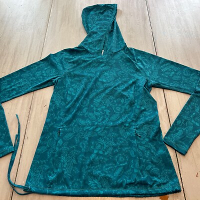 Title Nine Teal Green Floral Sunbuster Hoodie Rash Guard Shirt Thumb Women  Sz XS