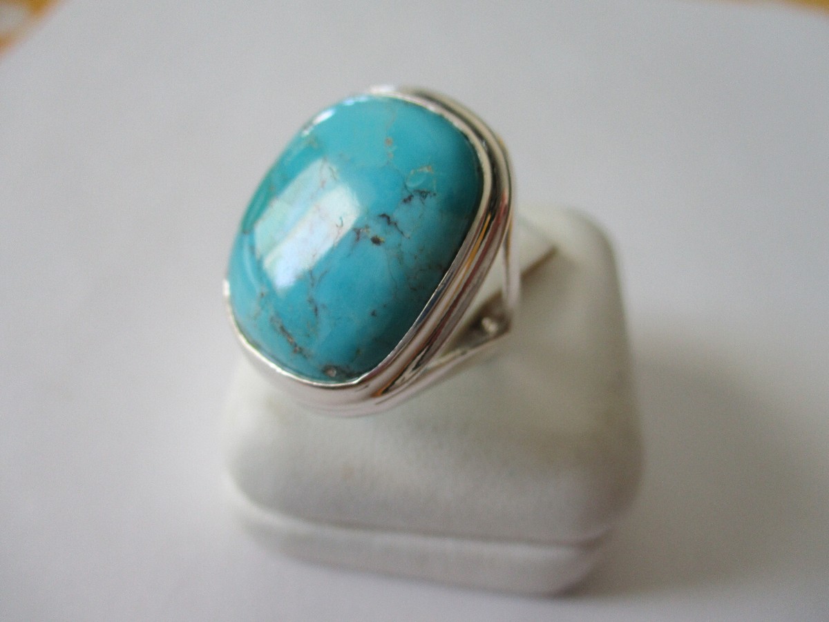 Sterling Silver Ring real Arizona Turquoise rectangular cut 925 silver size 