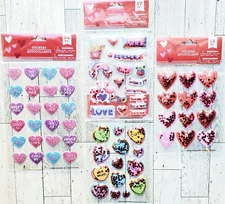 Puffy Valentines Day 3D Stickers Hearts Red Pink Love Lot of 4 Packs Confetti