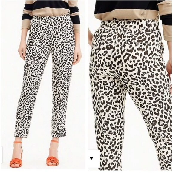 J Crew 00 XXS Easy Pant In Leopard Print Linen Blend Ankle length