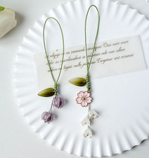 Women Girl Plum Tullip Flower Mobile Phone Strap Key Ring Charm Gift for her