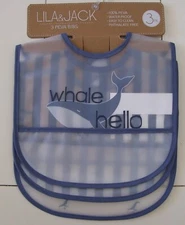Lila & Jack 3 Pack Whale Hello Peva Waterproof Food Catching Bibs