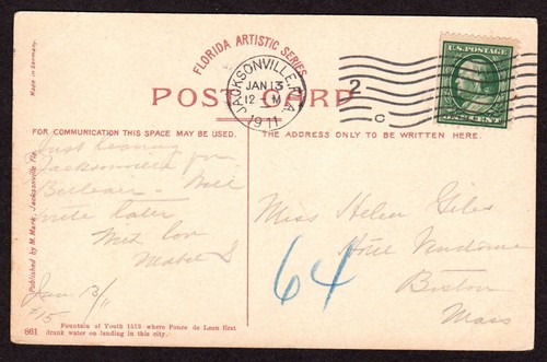 $Florida Machine Cancel Cover, Jacksonville, 1/13/1911, 7 wavy lines