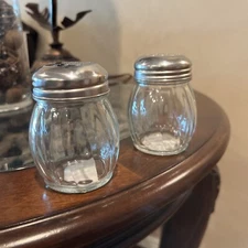 2 Brand New 6 Oz Glass & Stainless Perforated Pepper/Cheese Shakers W/ Free S/H!