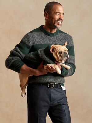 ま*つ様 BANANA REPUBLIC 本革100% Banana Republic FUZZY STRIPE SWEATER, Whispering Pine Green SIZE