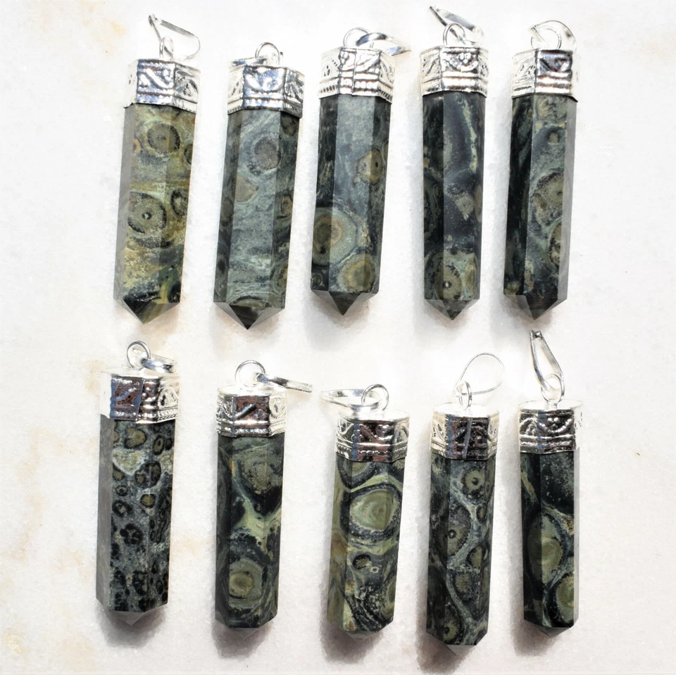 Colgante de cristal de jaspe Kambaba del Himalaya + cadena y cargador de acero inoxidable de 20" Foto 3 de 4