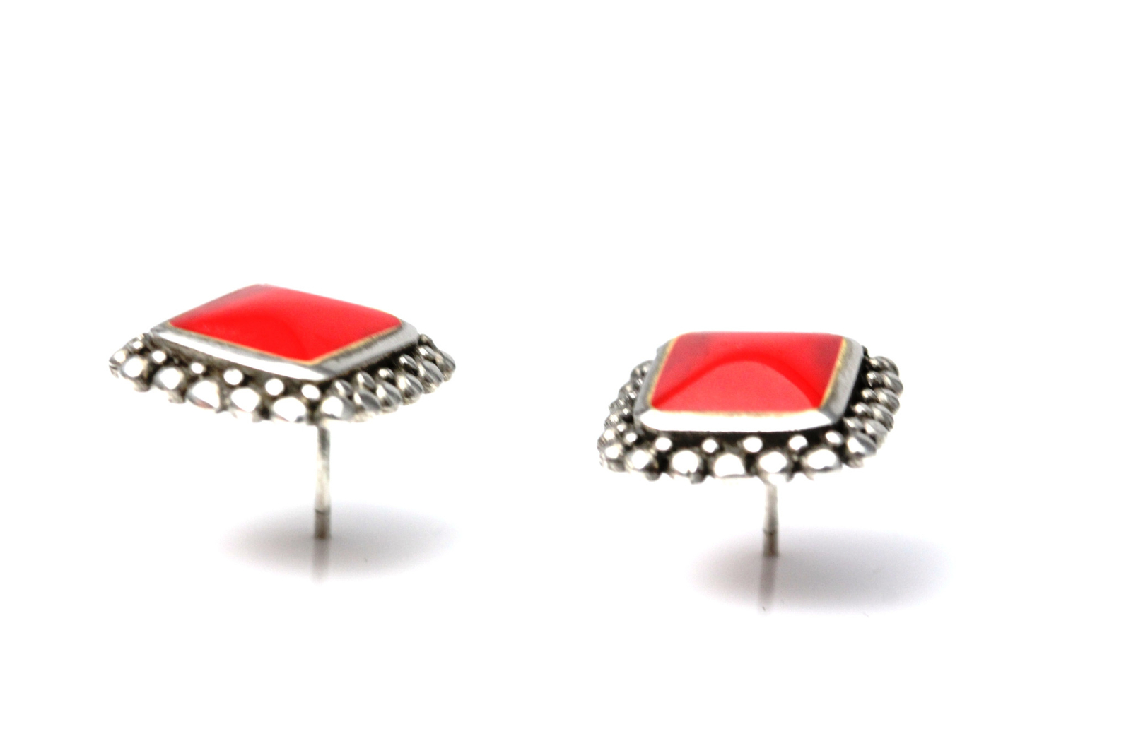 Rectangular Shape Red Stone Sterling Silver 925 E… - image 12