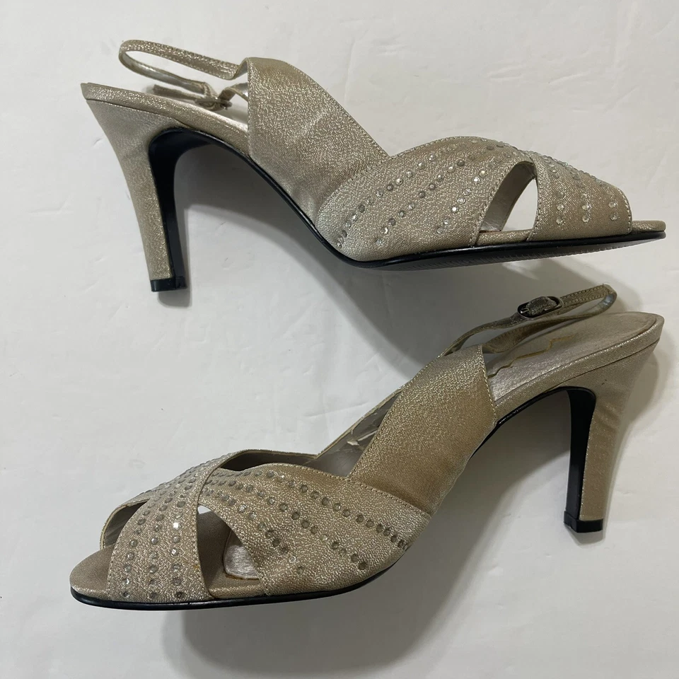 Sandalias de tacón Nina Camille con cordones para mujer talla 9,5 M beige peep toe Foto 4 de 4