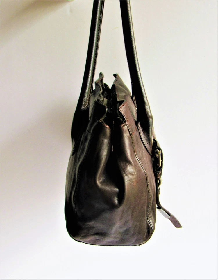 Cartera mediana Iacucci Italia elegante aspecto envejecido cuero marrón oscuro usada en excelente estado Foto 4 de 4