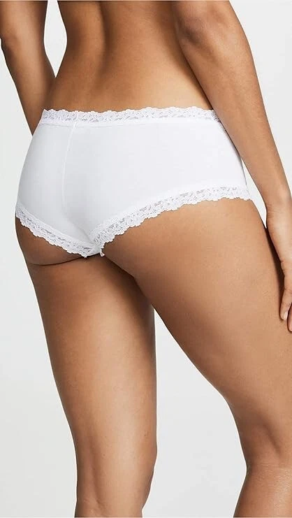 Pantalones cortos para mujer Hanky Panky X2319 de algodón orgánico con encaje blancos XS Foto 2 de 3
