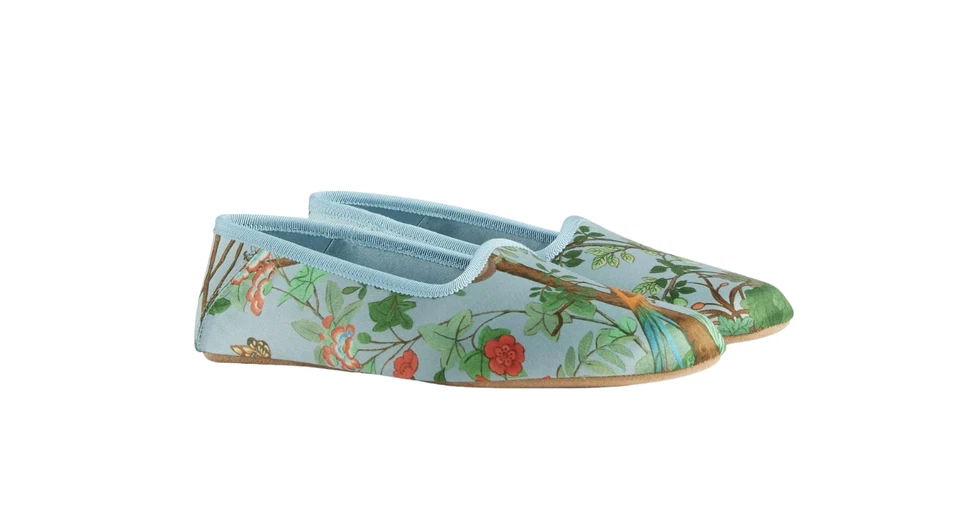 Authentic Men's Gucci Blue Satin Voyage Tian Printed Slipper Shoes New $570 - Image 3 of 4