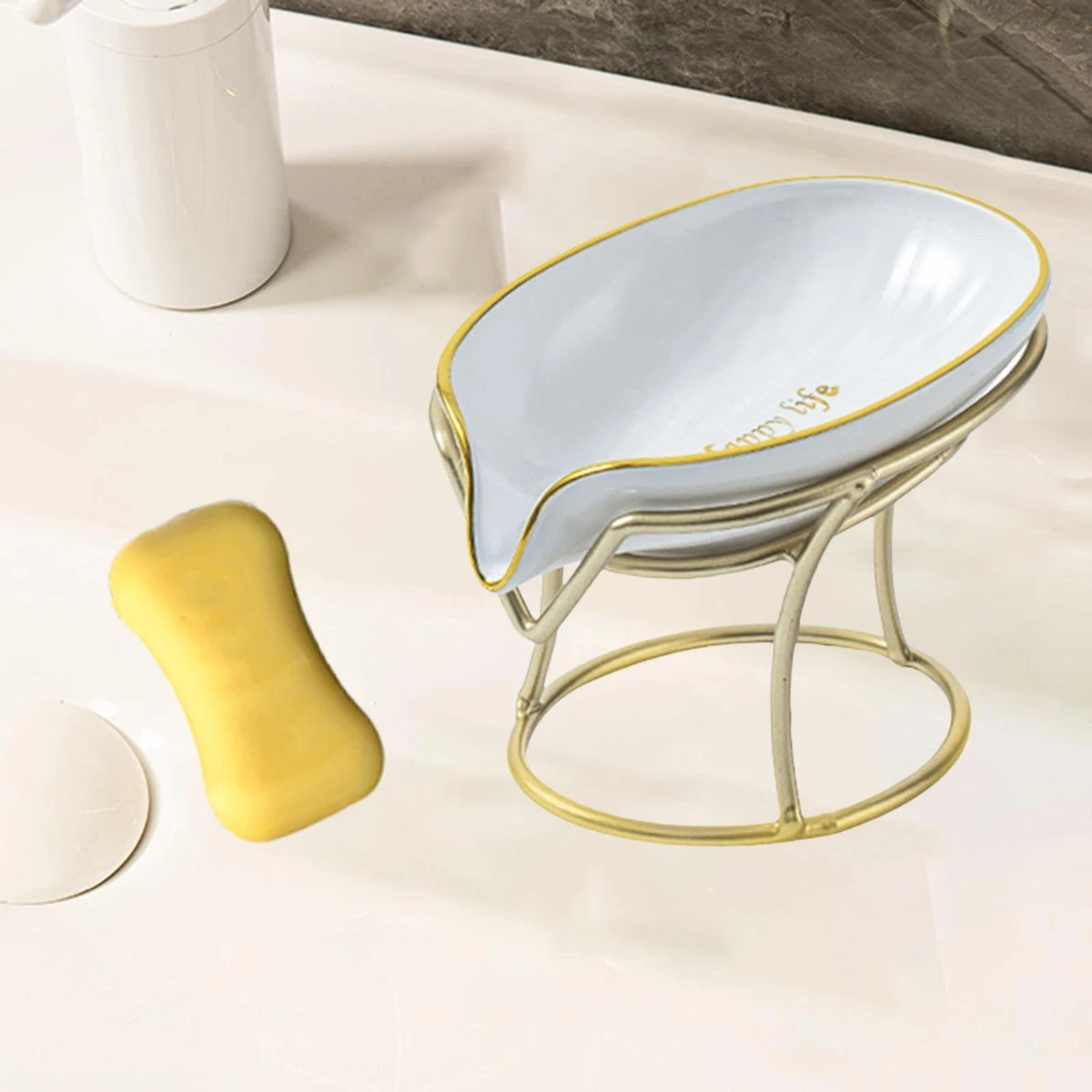 Bathroom Soap Dishes with Iron Stand Drainage Tray Soap Rack Soap Container
