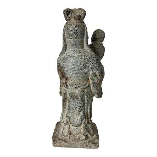 Antique Chinese Shou Lao Longevity Deity God Carved Stone Statue with Child - Picture 3 of 13