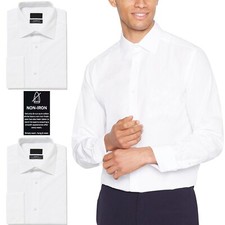 Ex Debenhams Mens White Shirt Long Sleeve Plain Button Up Formal Classic Busines
