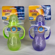 2 Nuby 2-Stage Baby Bottles w/ Removeable Handle -Anti-Colic -Non-Drip -BPA Free