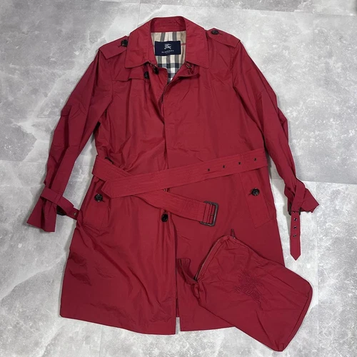 Burberry London Trench Coat Rosso Poliestere Taglia L US:M Autentico