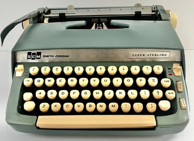 1965 Smith Corona Super Sterling Typewriter Starmist Blue Serviced w/ Case