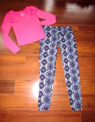 VICTORIA'S SECRET SPORT ~ Size M ~ NEON GEO Knockout Tight + Stretch Top Lot c56