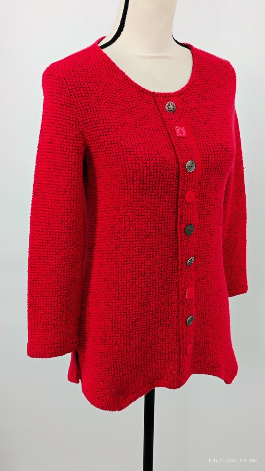 MULTIPLES Red Textured Button Front Trim Tunic To… - image 5