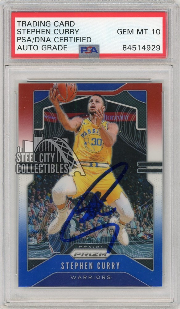 Stephen Curry 2019-20 Panini Prizm Autograph Red/White/Blue Card #98- PSA/DNA 10