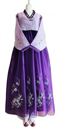 Korean Traditional Dress Modern Hanbok Set-Lavender Top & Purple Skirt Embroid