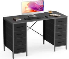 Computer Desk 47in Black Wood Table With Drawers Office Work Study Home Bedroom
