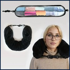 Travel Pillow With Storage Pouch, Adjustable Polyester Neck Support, Comfortable