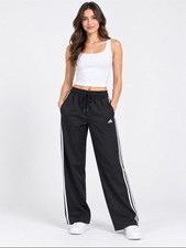 Adidas Women's Small Black White 3 Stripe Wide Leg Track Pants Athletic