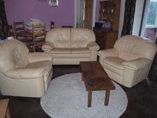 Cream Leather 3 Piece Suite