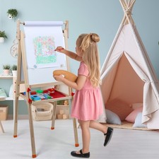 Toddlers Art Easel Double-Sided Wooden Magnetic Whiteboard Kids Dry Erase Board